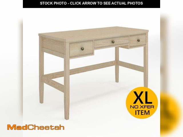 Lot 74-12689414 - Martha Stewart Rhett Writing Desk with 3 Drawers and Tapered Legs in Light Natural with Antique Bron...