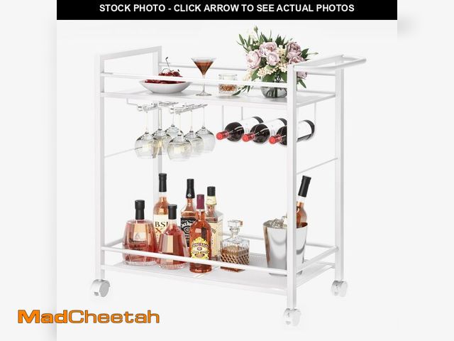 Lot 74-13951098 - Joaxswe Bar Cart,Home Bar Serving Cart with Storage Shelves, 2 Tier Rolling Beverage Cart with Wheel...