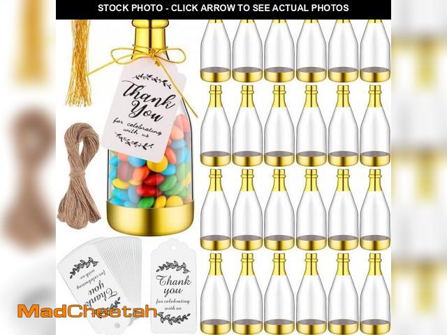 Lot 74-12307064 - Gerrii 100 Pcs Metallic Mini Champagne Bottle Candy Container Shaped Jars Gold Plastic DIY Favor Can...