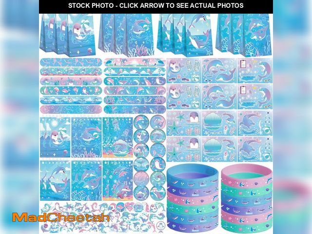 Lot 74-13967496 - Ywediim Dolphin Party Decorations Favors , Including Gift Bags , Stickers Badge Slap Bracelets Silic...