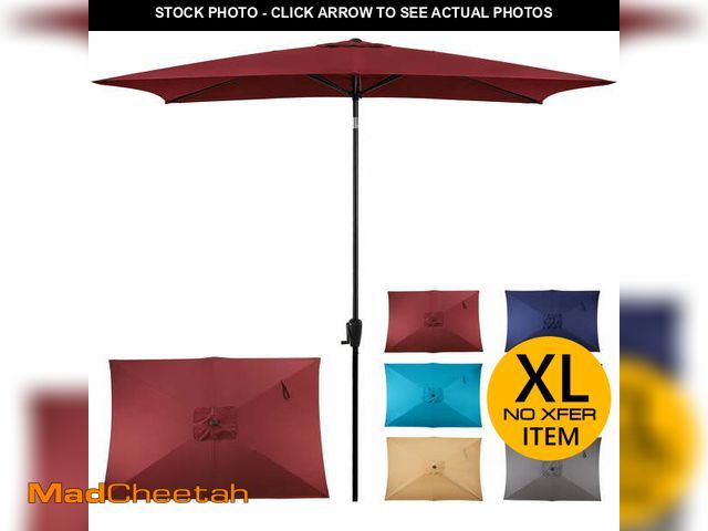 Lot 74-12835714 - Sun-Ray 6.6x10 FT Rectangular Patio Umbrella with Push-Button Tilt and Hand Crank Canopy Lift, Table...
