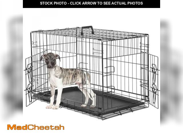 Lot 74-12367822 - Sweetcrispy Medium Dog Crate with Divider Panel, 30 Inch Double Door Folding Metal Wire Dog Cage wit...