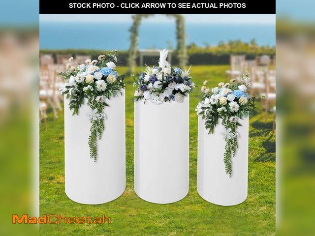 Lot 74-14071205 - ToppiJoy Cylinder Pedestal Stands, Display Round Decor Backdrop, Metal Round Cylinder Plinths Desser...