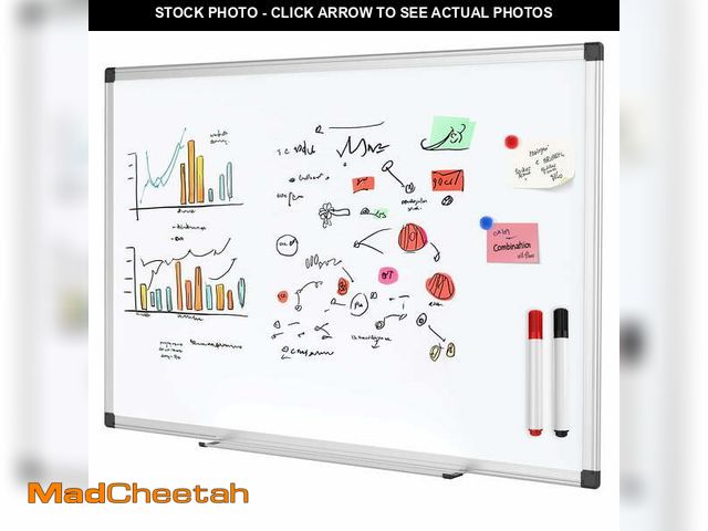 Lot 74-12778872 - CONCETTA Magnetic Dry Erase Board - 36x24in, Dual Mount, Removable Pen Tray, Silver Frame, White - U...