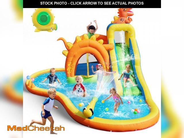 Lot 74-12207001 - Dinosaur Inflatable Water Slide Park - 7 in 1 Bounce House with Slide, Jump Area, Splash Pool, Climb...