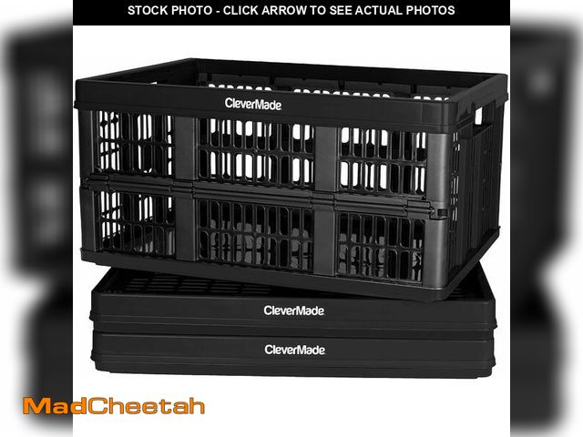 Lot 74-13802655 - CleverMade Collapsible Utility Crates, Obsidian, 3 Pack, 45L/11 Gal, 66 lbs Capacity, Stackable Cont...