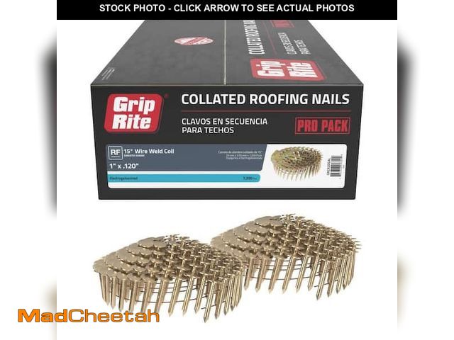 Lot 74-12553803 - 1-1/4 in. x 0.120-Gauge 15Â° Smooth Shank Electrogalvanized Wire Collated Coil Roofing Nails 7,200 p...