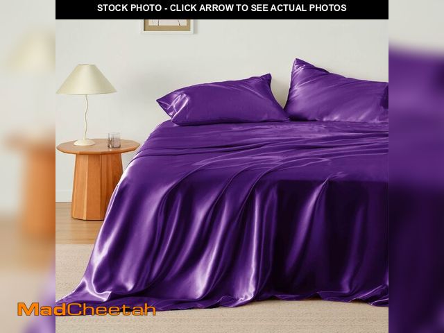 Lot 74-12698704 - Bedsure Satin Sheets Queen Size - 4 Piece Silky Bedsheets with 15 Inches Deep Pocket Fitted Bedsheet...