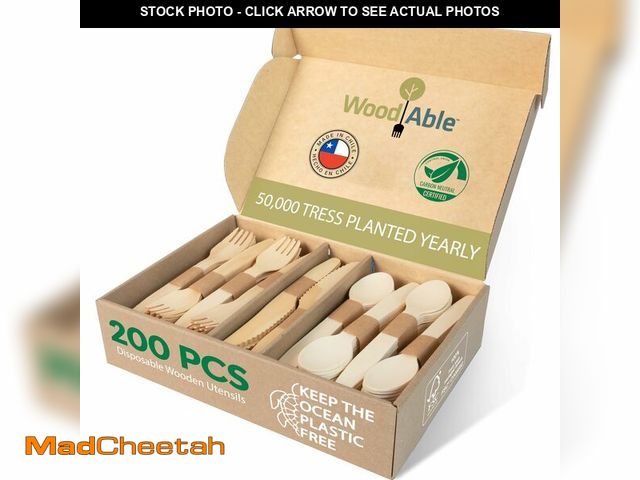 Lot 74-12711169 - Disposable Wooden Cutlery Set - 100% Home Compostable - 200 Mix (80 Forks, 80 Spoons and 40 Knives) ...
