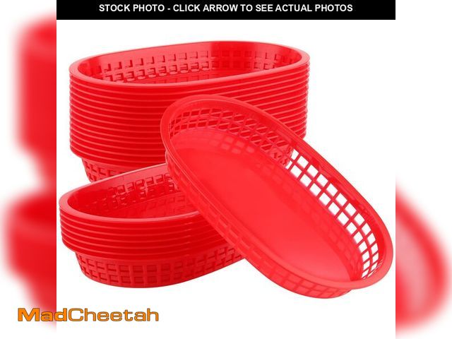 Lot 74-14428245 - KOHAND 24 Pack 11 x 7 Inch Red Fast Food Basket, Plastic Oval Shaped Fast Food Serving Basket, Deli ...