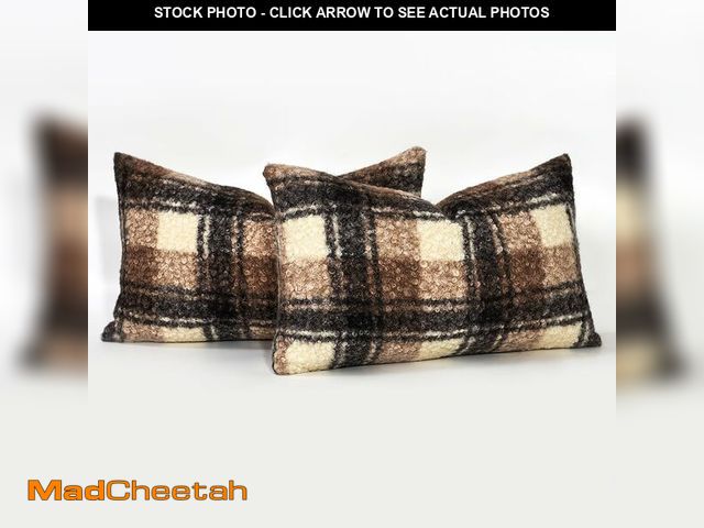 Lot 74-12973774 - JOJOGOGO Fall and Winter Brown Buffalo Plaid Fuzzy Lumbar Pillow Covers 12x20 Set of 2, Fluffy Curly...