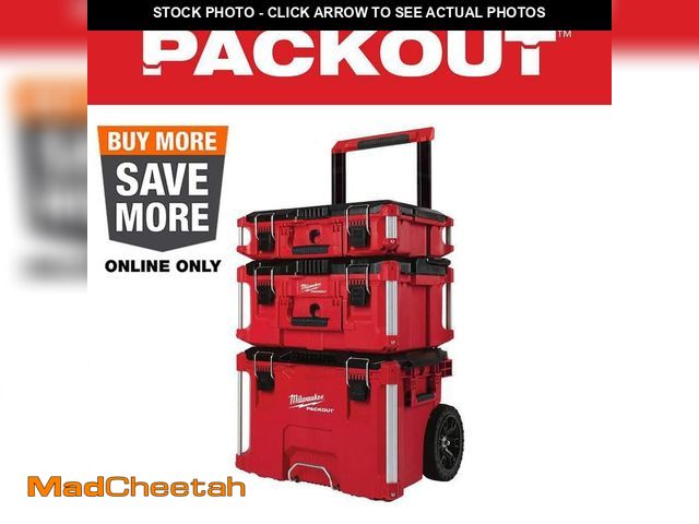 Lot 74-14225059 - Milwaukee PACKOUT 22 in. Rolling Tool Box, 22 in. Large Tool Box and 22 in. Medium Tool Box ProSyste...