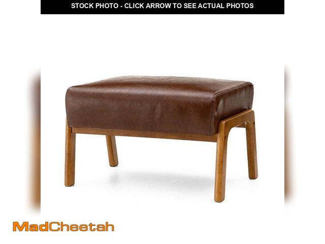 Lot 74-14290820 - Glitzhome Mid-century Modern Coffee Leatherette Accent Stool with Walnut Rubberwood Legs - UNUSED