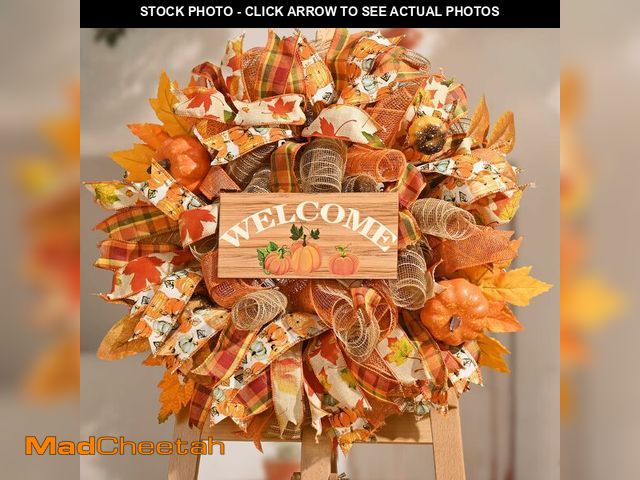 Lot 74-12608948 - Waipfaru Fall Wreaths for Front Door, Fall Mesh Wreath with Wooden Sign Fishnet Yarn Autumn Pumbkin,...