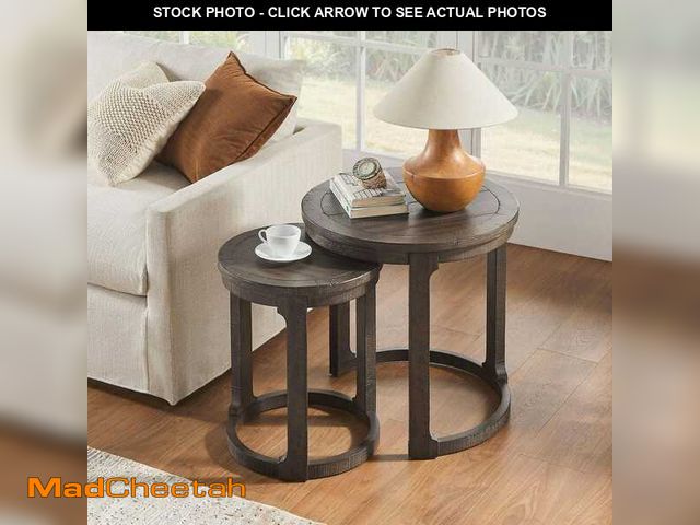 Lot 74-14244349 - Noble House Eisley 24 in. Dark Brown Short Round Circle Wood End Table Set - UNUSED