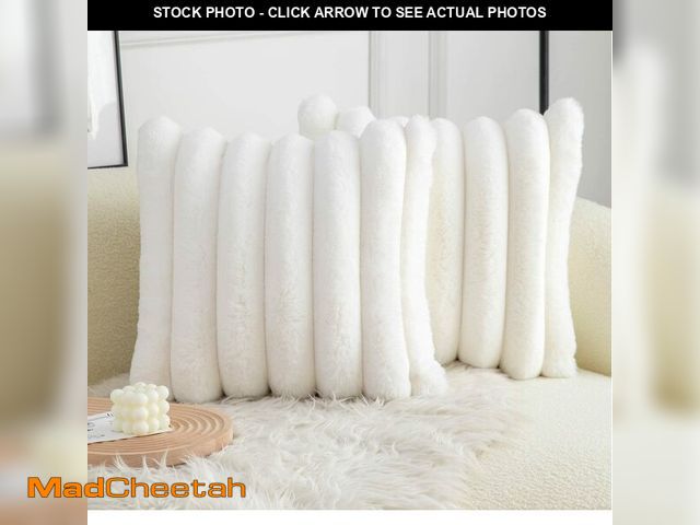 Lot 74-13628137 - Neelvin Cream White Faux Fur Cozy Soft Striped Decorative Throw Pillow Covers 22x22 inch Set of 2,Ve...