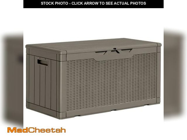 Lot 74-12158315 - (MISSING HYDRAULIC STRUTS) Homall 100 Gallon Outdoor Box Deck Plastic Resin Storage Box  Brown - UNU...