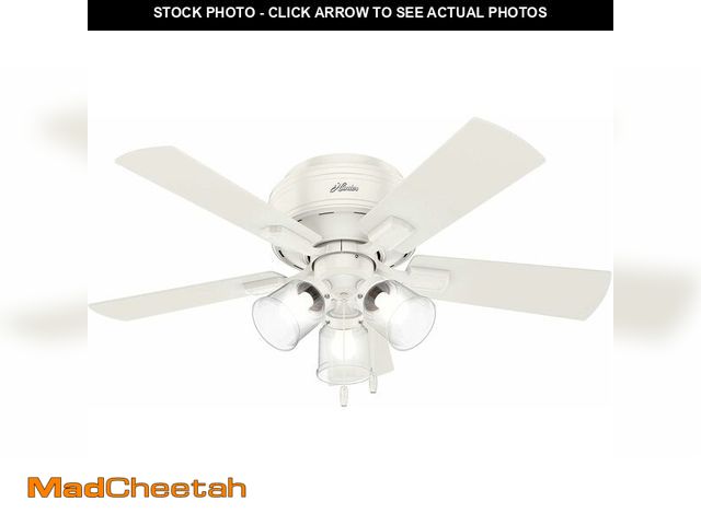 Lot 74-13696784 - Hunter 42 inch Indoor Ceiling Fan with LED Lights and Pull Chain - Low Profile Mount White Ceiling F...