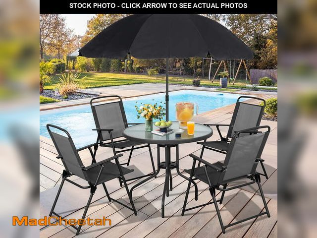 Lot 74-12599085 - Walsunny 6 Piece Patio Furniture Set with Umbrella, Outdoor Patio Dining Set with 4 Folding Chairs a...