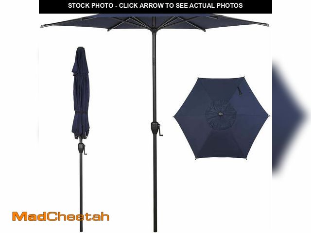 Lot 74-13775643 - Abba Patio 7.5ft Outdoor Patio Umbrella w/ Push Button Tilt and Crank, 6 Ribs, Dark Blue - UNUSED