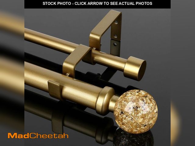 Lot 74-12326826 - Gold Double Curtain Rod for Windows 72 to 144 Inch (6 to 12ft), Heavy Duty Adjustable Dual Drapery R...