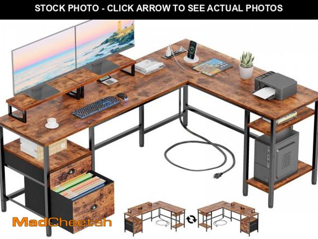 Lot 74-12161892 - Furologee 66Ã¢â¬Â L Shaped Desk with Power Outlet, Reversible Computer Gaming Desk with File Drawe...