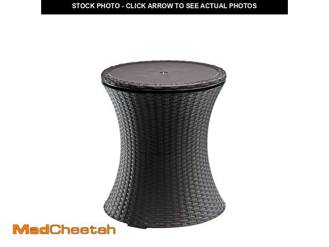 Lot 74-14290878 - Keter Cool Bar 7.5 Gal. Resin Rattan Drink Cooler Patio Table - UNUSED