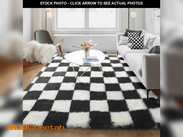 Lot 74-12487915 - KICMOR 5x7 Rug for Living Room Bedroom, Fluffy Black and White Area Rug Fuzzy Shaggy Floor Carpets, ...