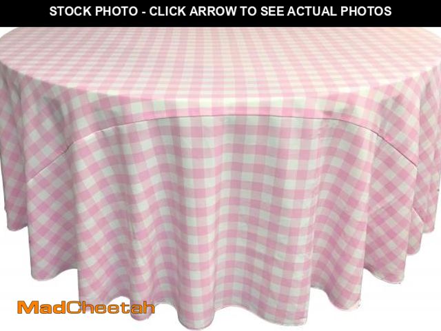 Lot 74-12399895 - LA Linen TCcheck120R-PinkK37 Polyester Gingham Checkered Tablecloth, White &amp; Pink - 120 in. Roun...