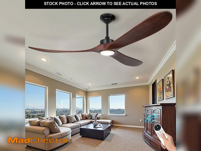 Lot 74-14222547 - ARISKEEN 72 in. Indoor/Outdoor Black Ceiling Fans with Light, 3-Sycamore Wood Blades, with 6-Speed R...