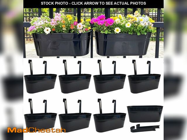 Lot 74-14210142 - Joyfernal Hanging Planters for Outdoor Plants, 17" Railing Planter Pots, Metal Fence Flower Pot for ...