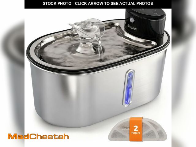 Lot 74-12707420 - Wireless Cat Water Fountain Stainless Steel 108oz/3.2L, Cordless, Battery Operated Cat Fountain (Las...