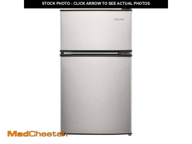 Lot 74-14587869 - Vissani 3.1cu. ft. Mini Refrigerator in Stainless Look with 2-Doors, Glass Shelves, and Energy Effic...