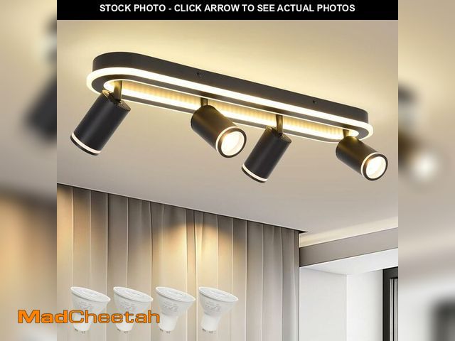 Lot 74-13794090 - (MISSING HARDWARE) LED 4 Light Track Lighting Spotlight Kit, Black Ceiling Spotlights, Modern Track ...