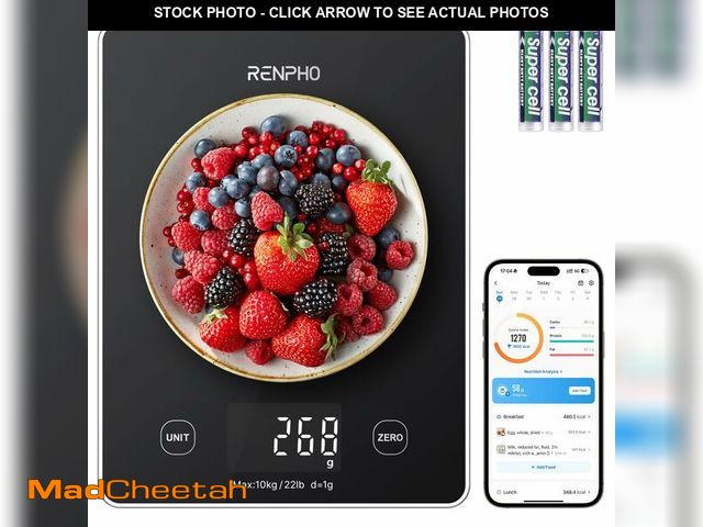 Lot 74-12458419 - RENPHO Digital Kitchen Scale, Smart Food Weight Scale with Nutritional Calculator, Gram Scale for We...