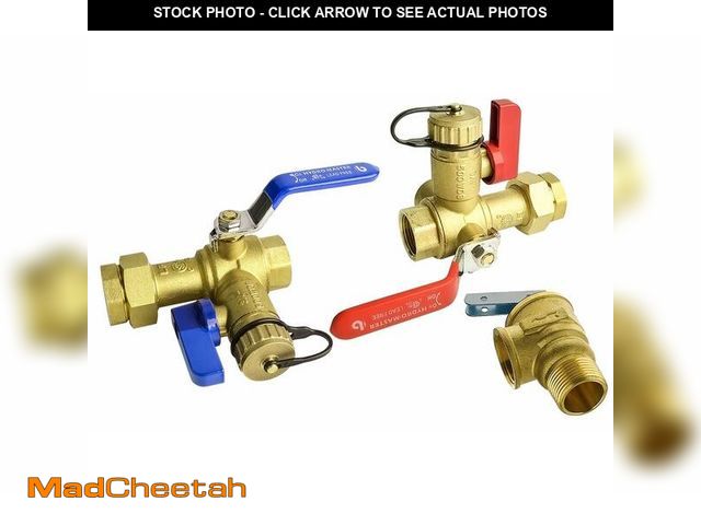 Lot 74-14148666 - HYDRO MASTER Tankless Water Heater Service Valve Kit with Pressure Relief Valve 3/4-Inch IPS Isolato...