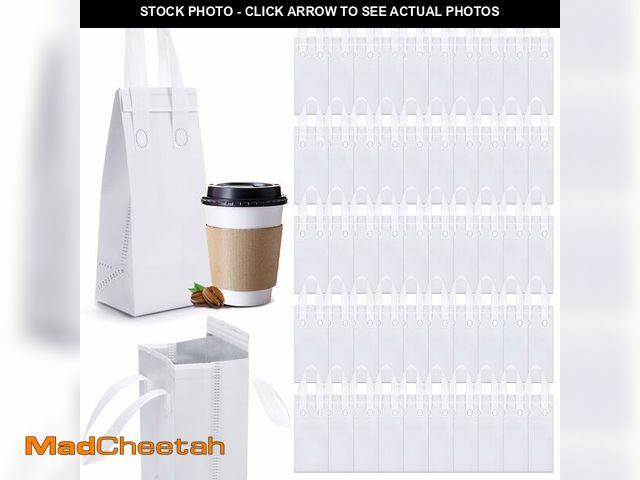 Lot 74-13958779 - Bulyoou 50 Pcs White Insulated Single Cup Drink Carrier Bags Bulk Thermal Insulation Take Away Bags ...