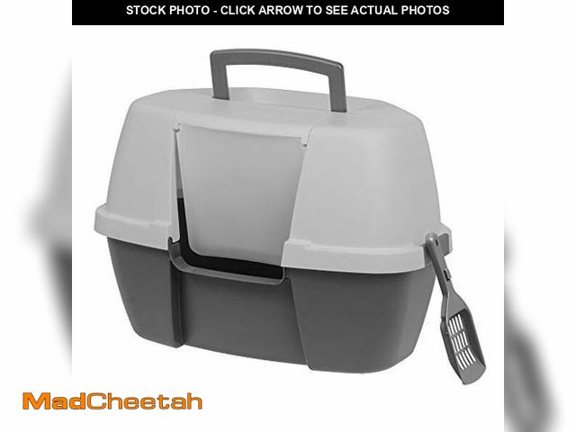 Lot 74-12760216 - IRIS USA Corner Cat Litter Box Enclosure with Scoop, Small Cat Litter Box with Lid, Corner Litter Bo...