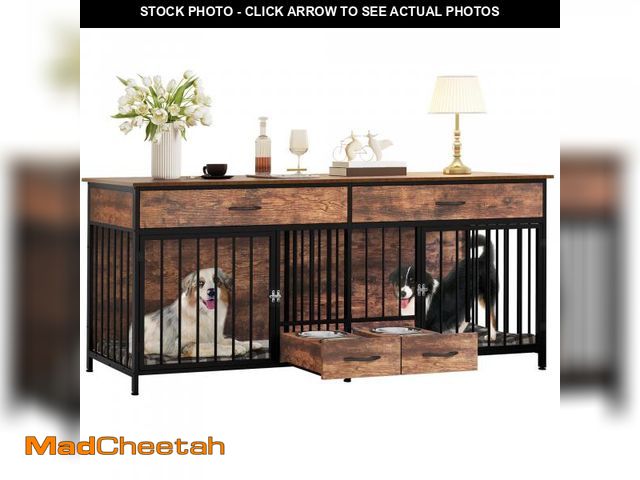 Lot 74-12197889 - YITAHOME Double Dog Crate Furniture with Dog Feeder, 74.8" Wooden Decorative Dog Kennel Furniture In...