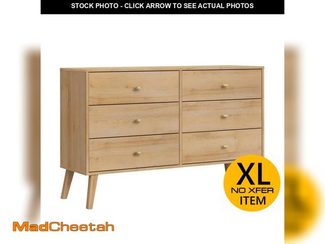 Lot 74-12663779 - Prepac Milo Mid Century Natural Oak 6 Drawer 52.5 in. Dresser Chest of Drawers, Dresser for Bedroom,...