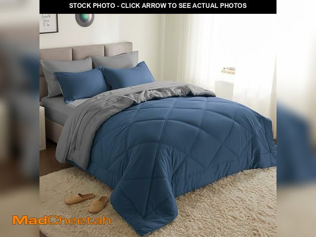 Lot 74-12218007 - Joiedomi Queen Comforter Set with Sheets Navy Blue, 7 Pieces Queen Bed Set with 1 Down Alternative C...