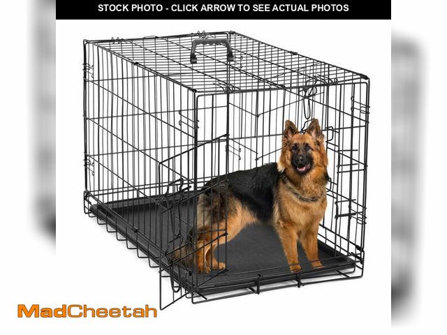 Lot 74-13044584 - EDX Big Dog Crate with Divider Panel, 48 Inch Double Door Folding Metal Wire Dog Cage with Plastic L...