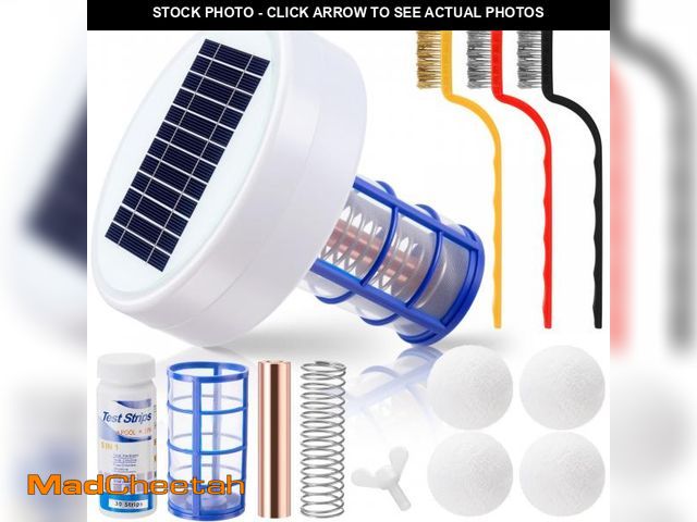 Lot 74-12119994 - Qualirey Solar Pool Ionizer Automatic Floating Pool Cleaner, Water Ionizer with 4 Pcs Scum Eliminati...