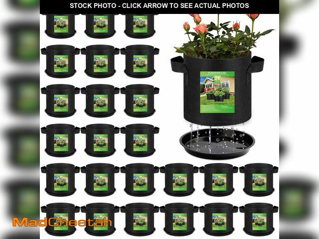 Lot 74-14208870 - Funnymoom 24 Sets 2 Gallon Grow Bag with Plant Saucers, Durable Aeration Fabric Pots with Handles Bl...