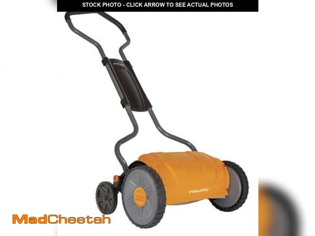 Lot 74-12282939 - Fiskars Push Mower - 17" Cut Width Manual Reel Mower with No Motor - Grass Cutter with Steel Blades ...