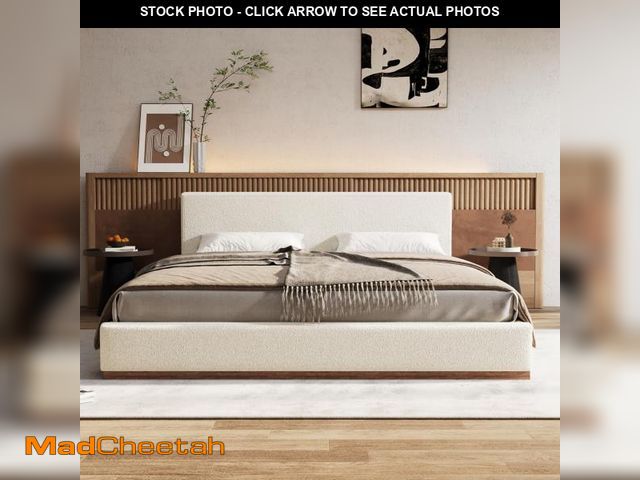 Lot 74-12276881 - Christopher Knight Home Bettine Boucle Queen Size Bed, Rectangular Queen Size Headboard, Boucle Head...