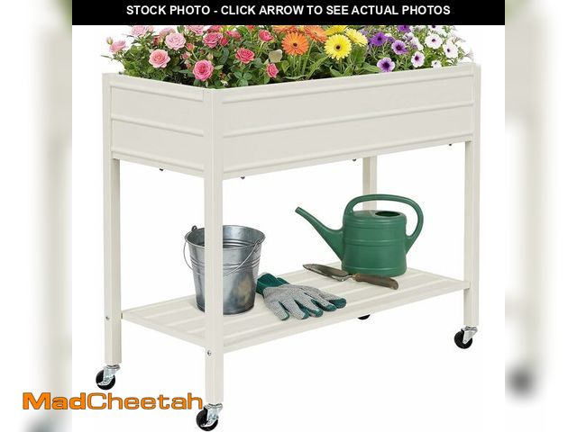 Lot 74-13927821 - ZORMY 32" Tall Galvanized Raised Garden Bed with Legs Wheels &amp; Shelf, Elevated Planter Box Outdo...
