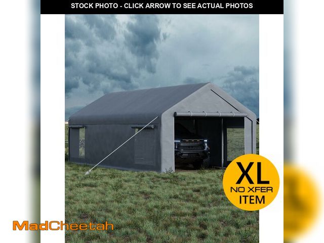 Lot 74-12662933 - 13X25 Ft Carport Canopy,Portable Garage with 4 Roll-Up Windows &amp; Doors, Heavy-Duty 200g PE Tarp,...