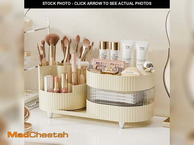 Lot 74-14049212 - Ivory Rotating Vanity Organizer with Drawer &amp; Brush Holder - 3 Layer Cosmetic Skincare &amp; Per...