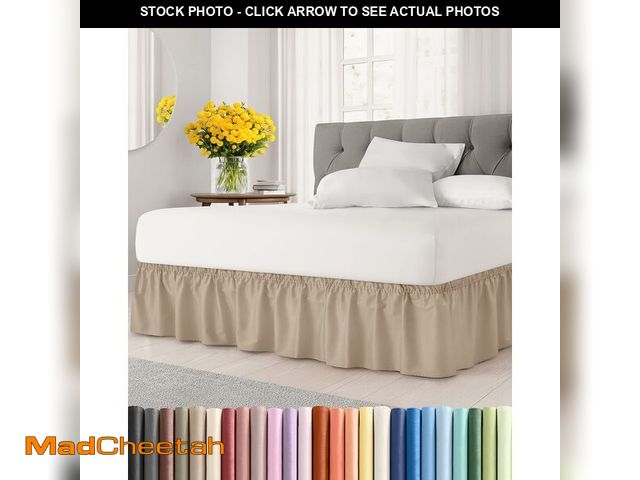 Lot 74-13550421 - Wrap Around Dust Ruffle Bed Skirt - Cream - for King Size Beds with 15 Inch Drop - Easy Fit Elastic ...